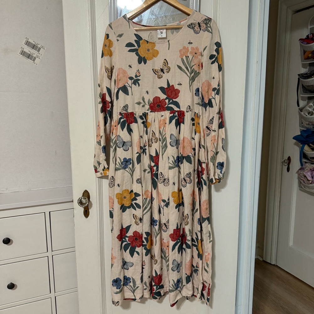 Smock Dress, Long Sleeves - Summer Flowers / M
